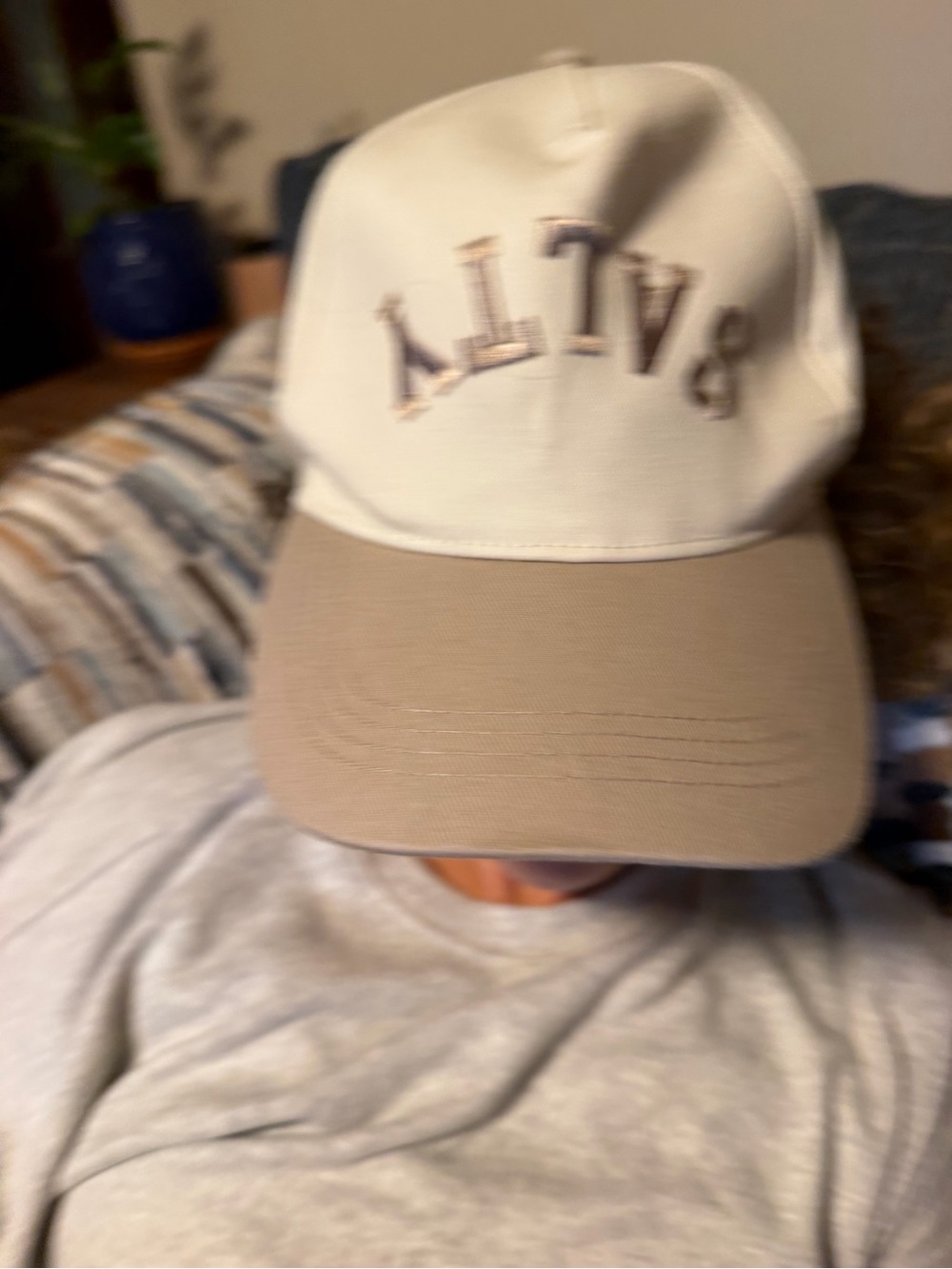 Beige and Cream 'VLTN' Embroidered Baseball Cap